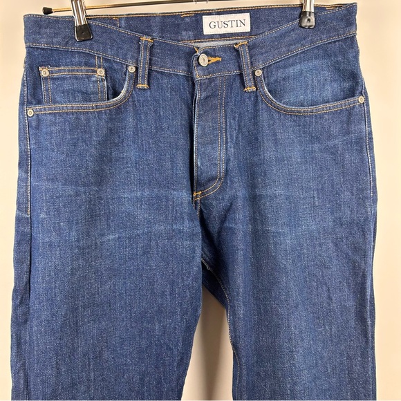 Gustin Straight Selvedge Raw Denim Jeans Mens 34x32 Dark Indigo - Picture 8 of 10